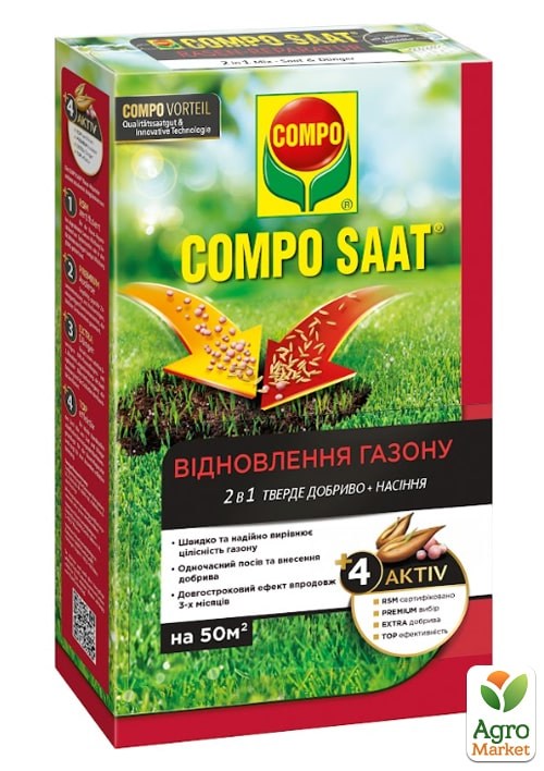 Удобрение для роста и восстановления газона, 2 в 1: семена+удобрение COMPO Saat, 1,2 кг (2657)
Удобрение для роста и восстановления газона, 2 в 1: семена+удобрение COMPO Saat, 1,2 кг (2657)