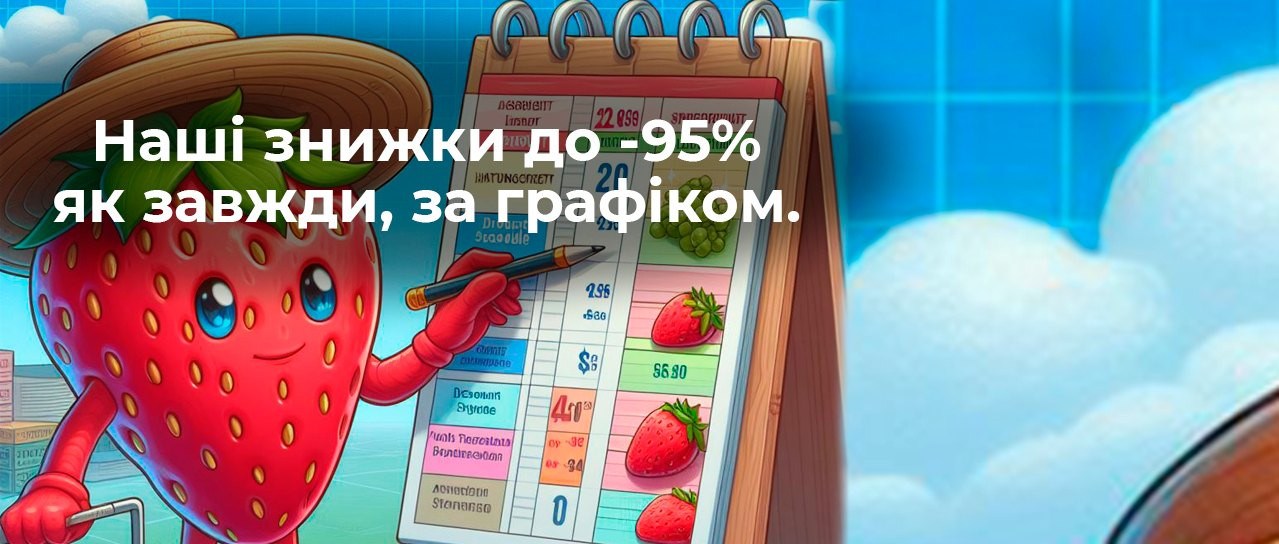 Наші знижки до -95% як завжди, за графіком.