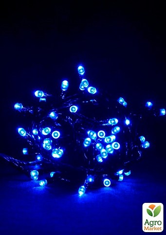 Гирлянда чёрный шнур 100 LED синих ламп 7м  (RV-100B)