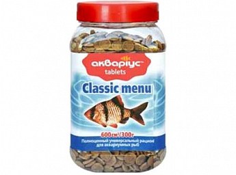 Аквариус Classic Menu Сухой корм для рыб банка, таблетки  300 г (3104200)