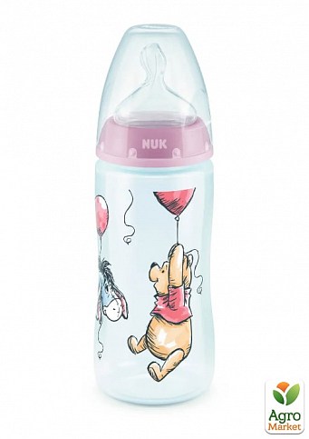 Пляшечка DISWIN пластик 300 мл NUK / соска силіконова 0-6 місяців Вінні рожевий