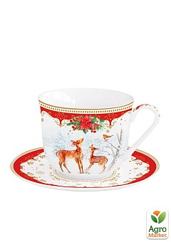 Чашка фарфоровая с блюдцем "Рождественская мелодия" 370 мл (R1110#CHTR)2