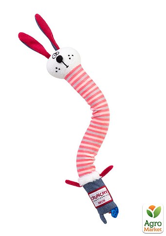 Игрушка для собак Заяц с хрустящей шеей и пищалкой GiGwi Crunchy, текстиль, пластик, 28 см (75516)