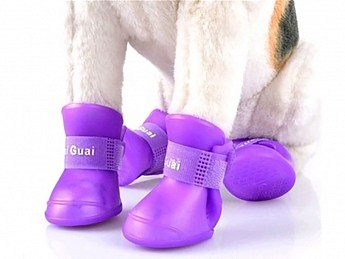 Взуття Черевики силіконові для собак 4 шт. M фіолетові (9719530)