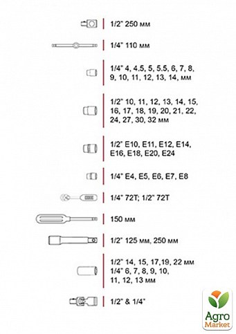 Набор инструментов Cr-V 1/2" и 1/4" 108 ед. INTERTOOL ET-6108 - фото 2