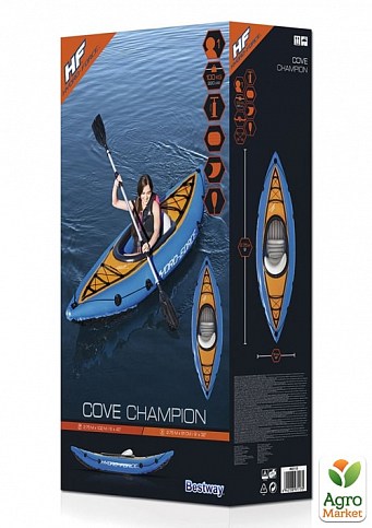 Одномісна надувна байдарка (каяк) Cove Champion, блакитна, весла 275х81 см ТМ "Bestway" (65115) - фото 6