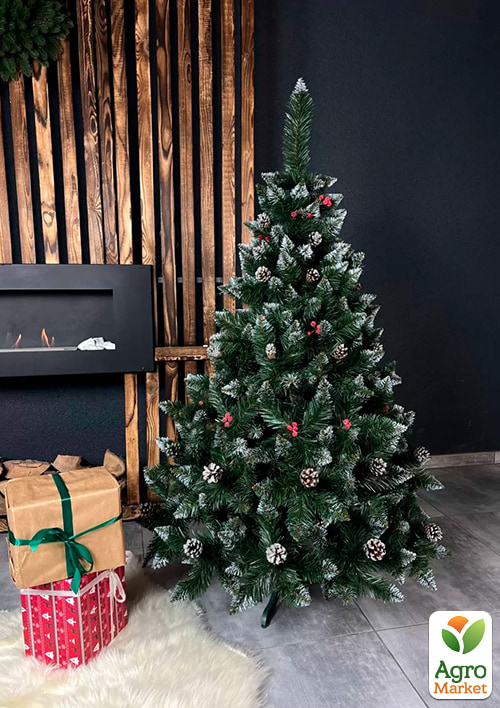 

Новогодняя елка искусственная Рождественская с калиной и шишками серебро высота 150см. Праздничная красавица!