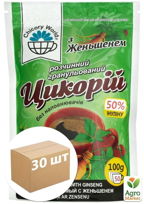 

Цикорий растворимый (гранулированный) с женьшенем (дой пак) ТМ "Цикоринка" 100г упаковка 30шт