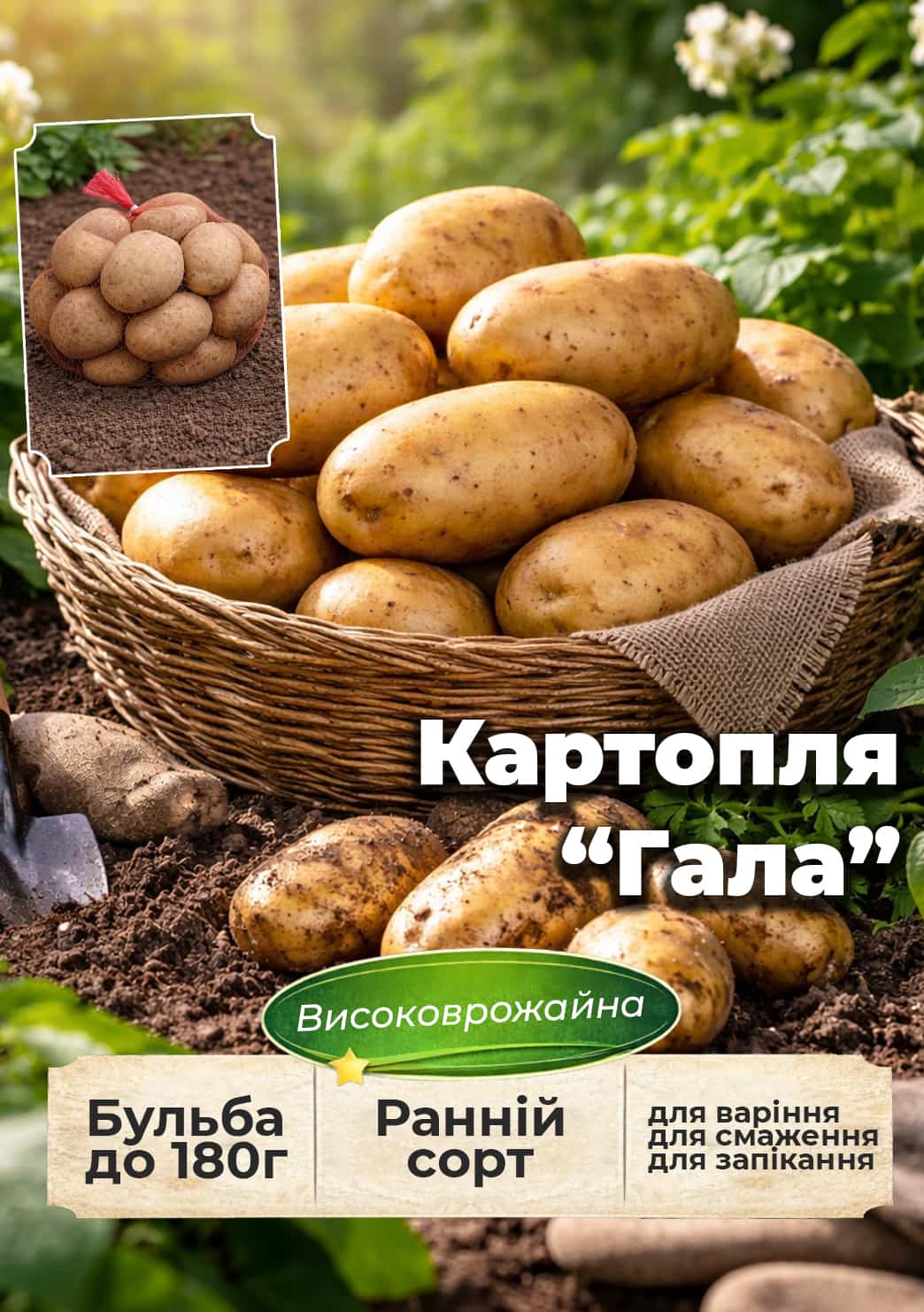 

Ексклюзив! Картопля Гала насіннєва рання (1 репродукція) 1кг