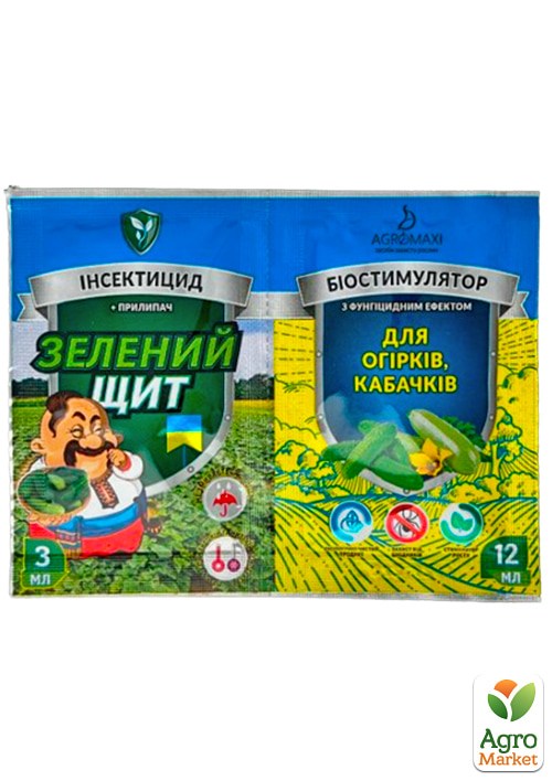 

Інсектицид з біостимулятором Зелений щит для огірків і кабачків ТМ Агромакс 12мл + 3 мл