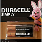 Батарейка Duracell Simply AAA (LR03) 1,5V щелочная минипальчиковая (мизинчиковая) (2 шт) купить