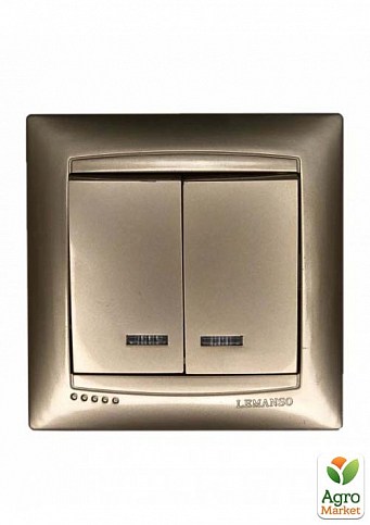 Выключатель LEMANSO Сакура  2-й + LED подсветка   золото   LMR1207 (24204)