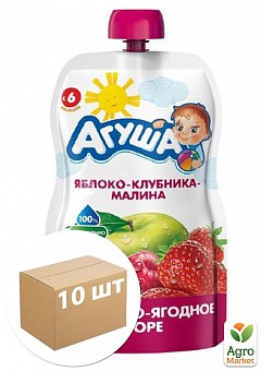 Пюре Яблоко-клубника-малина (Дой-Пак) ТМ "Агуша" 90г упаковка 10шт2