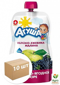Пюре Яблоко-ежевика-малина (Дой-Пак) ТМ "Агуша" 90г упаковка 10шт1