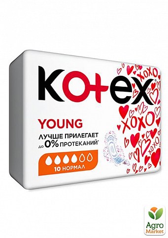 Kotex женские гигиенические прокладки Young Dry Normal (сеточка, 4 капли), 10 шт