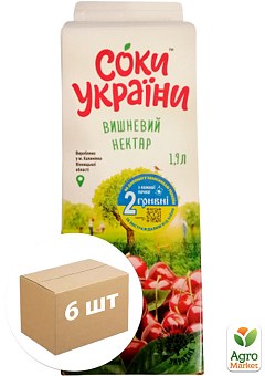 Вишневий нектар ТМ "Соки України" 1.93л упаковка 6 шт1