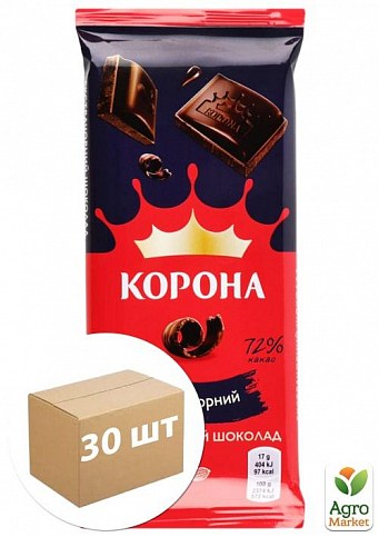 Шоколад экстра черный без добавок ТМ "Корона" 85г упаковка 30 шт