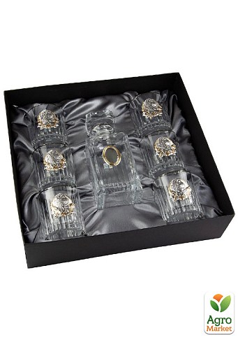 Набор для виски серии «Лев», графин с овалом, 6 бокалов, платина, серебро, золото, хрусталь (BCR7LEONPL)