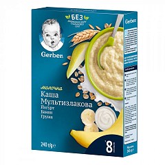 Молочная сухая детская каша Gerber мультизлаковая с йогуртом, бананом и грушей, 240г2