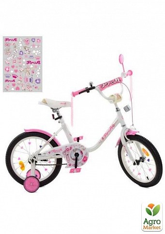 Велосипед дитячий PROF1 14д. Ballerina, SKD45,ліхтар,дзвінок,дзеркало,дод.кол.,біло-рожевий (Y1485)