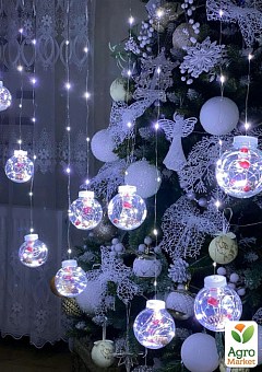 Новогодняя гирлянда LED штора шарики с наполнением  игрушкой  размер 3 м 10 шаров  белый (ZB-006W)2