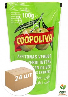 Оливки зеленые (с косточкой) дой пак ТМ "Куполива" 100г упаковка 24шт1