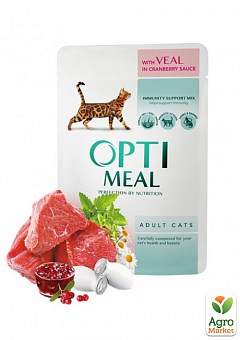 Вологий корм для дорослих кішок Optimeal зі смаком телятини в журавлинному соусі 85 г (2891310)2