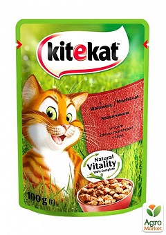 Корм для кошек Natural Vitality (с говядиной в соусе) ТМ "Kitekat" 100 г1
