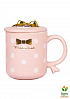Чашка с крышкой-подставкой для моб телефона Бантик горошек белый на розовом 360мл (20626)