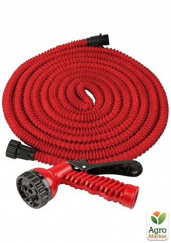 Шланг для полива растягивающий Magic Garden Hose красный 7.5-25 м с пистолетом