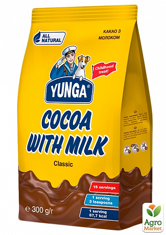 Напиток растворимый какао с молоком ТМ "Юнга" пакет 300г упаковка 12шт