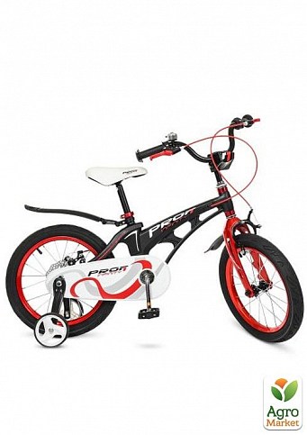 Велосипед дитячий PROF1 16д. Infinity,SKD85,магнієва рама,дзвінок,дод. цв., чорно-червоний (мат) (LMG16201)