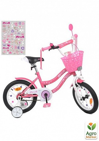 Велосипед дитячий PROF1 14д. Star, SKD75, ліхтар, дзвінок, дзеркало, кошик, дод.кол., рожевий (Y1491-1) 