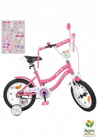 Велосипед дитячий PROF1 14д. Star, SKD45,ліхтар,дзвінок,дзеркало,дод.кол.,рожевий (Y1491) 