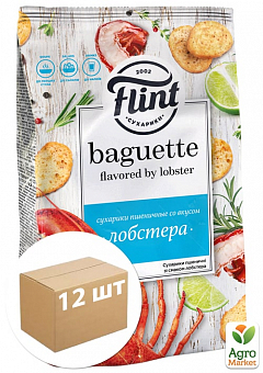 Сухарики пшеничні зі смаком "Лобстер" 100 г ТМ "Flint Baguette" упаковка 12 шт2